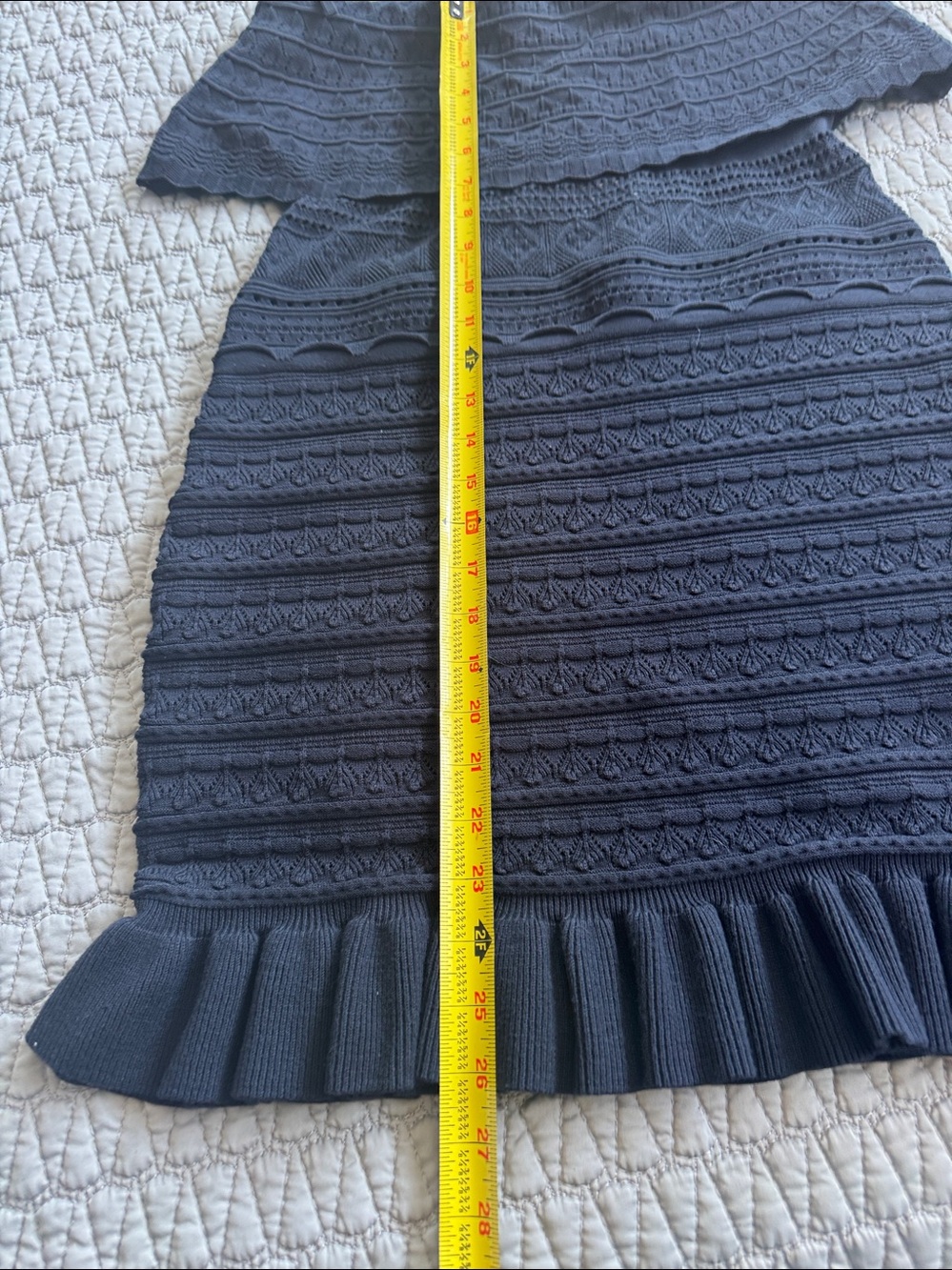 Milly Women's Ruffle Yoke Pointelle Knit Short Sheath Dress Navy Blue Size M - Picture 8 of 9